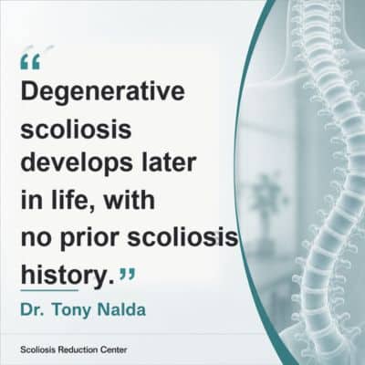 A visual representation of the quote from the text starting with “Unlike idiopathic scoliosis in adults"