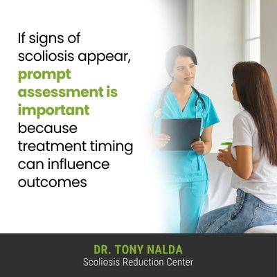 A visual representation of the quote from the text starting with “If signs of scoliosis are noticed, a"