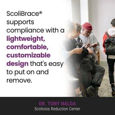 A visual representation of the quote from the text starting with “The modern ScoliBrace® factors the challenge"